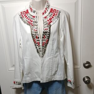 Chico's White Top with Red and Silver Accents
